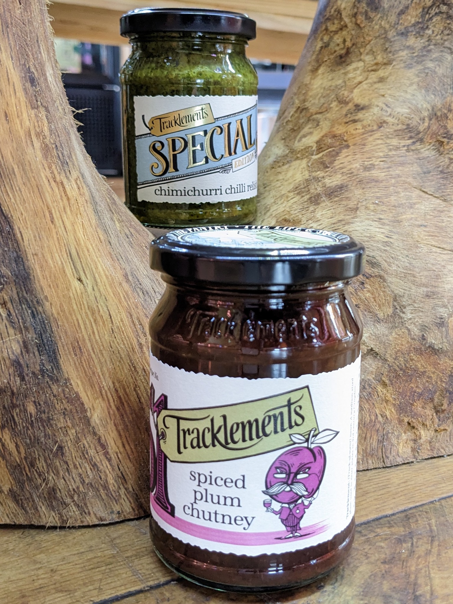 We have two new Tracklements in stock. A scrummy Spiced Plum Chutney and a blow-your-socks-off Chimichurri. We might have some new favorites! 😋
