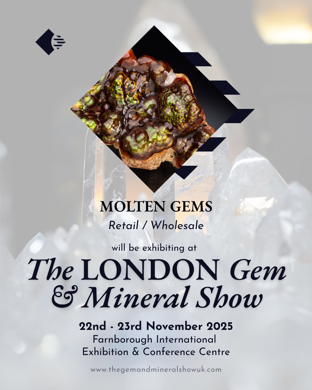 ✨ Exhibitor Spotlight: Molten Gems - Retail/Wholesale!
We are delighted to welcome Molten Gems @myteahouses to The London Gem & Mineral Show!
Molten Gems is known for its incredible passion for geology and adventure, specializing in unique and captivating mineral specimens. They offer a diverse collection, including their famous authentic Herkimer Diamonds (from the USA) and other unique finds. Molten Gems provides hand-picked, quality treasures that showcase the earth's natural artistry.
Visit their Retail & Wholesale stand to explore their stunning collection of unique minerals and gemstones!
Show Details: 📆 Saturday 22nd & Sunday 23rd November 📍 Farnborough International Exhibition and Conference Centre 🎟️ Tickets available online now - Book via the LINK IN BIO
A big thank you to our wonderful sponsor, @mayfair.gems, for their continued support.
#thelondongemandmineralshow #thegemandmineralshowsuk #moltengems #herkimerdiamonds