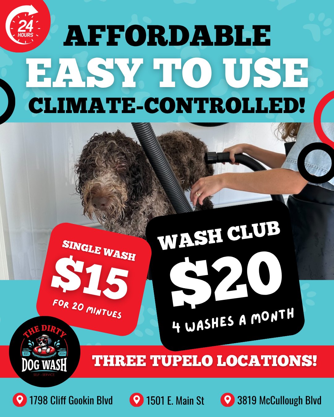 Keeping your pup clean is important! That’s why we make sure our washing stations fit your needs.
Visit us at one of our three locations today.