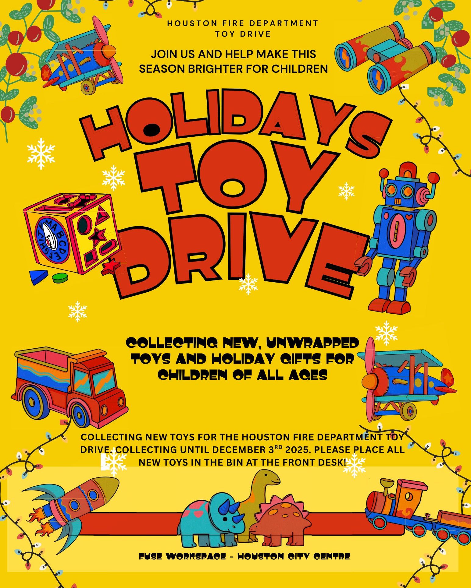 Small gift. Big impact. 🎁💛 Support the Houston Fire Department Toy Drive by dropping off new, unwrapped toys in the bin at FUSE - City Centre front desk. Let’s give back together! 🚒✨
@houstonfire_pio @houston_fire
#HolidaySeason #GiveBack #DOMORE #Houston #ToyDrive