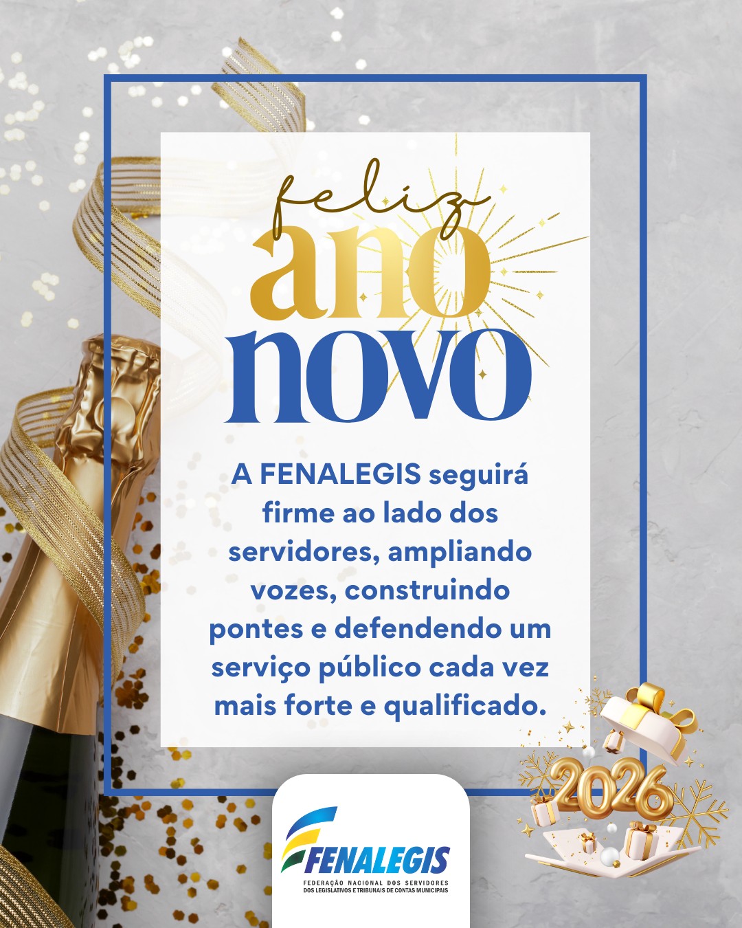 A FENALEGIS deseja que o novo ano inspire inovação, diálogo e protagonismo aos servidores dos Legislativos e Tribunais de Contas Municipais — pilares essenciais para que nossas cidades avancem com ética, responsabilidade e eficiência.
Feliz 2026! 💫🎇🎆