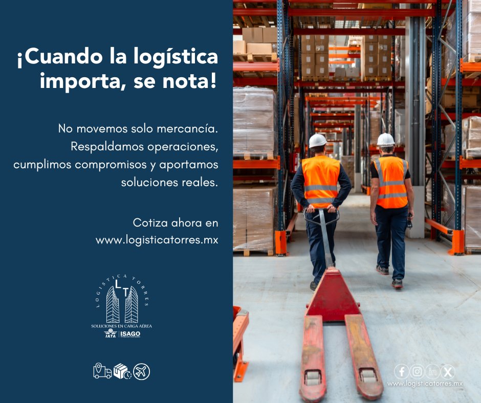 📦✈️ Cuando la logística importa, se nota
En un entorno donde el tiempo, la precisión y la confianza lo son todo, la logística no puede improvisarse.
En Logística Torres trabajamos cada proyecto con enfoque operativo, visión estratégica y atención al detalle, porque entendemos que detrás de cada carga hay decisiones críticas.
No movemos solo mercancía.
Respaldamos operaciones, cumplimos compromisos y aportamos soluciones reales.
📲 Hablemos de su próximo proyecto.
✈️ Logística Torres. Experiencia que respalda cada movimiento.
#LogísticaTorres #LogísticaAérea #CargaAérea #SolucionesLogísticas #ExperienciaOperativa #Confianza #AliadoEstratégico #LogísticaProfesional #tucargasegura #tucargasegurayatiempo #logistica #volariscargo #logisticaytransporte #SomosLogisticaTorres #enviosnacionales