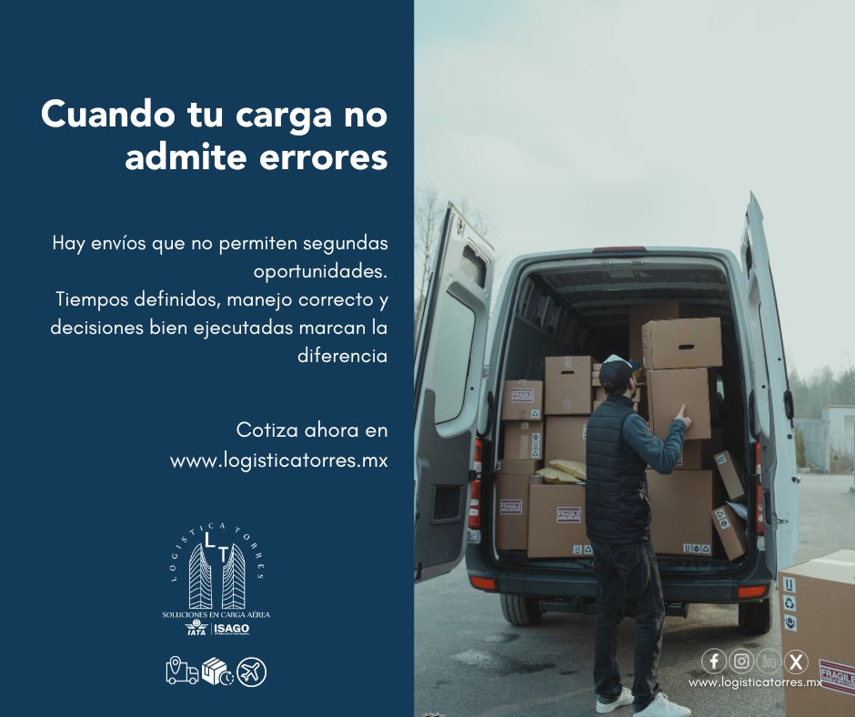 📦✈️ Cuando tu carga no admite errores
Hay envíos que no permiten segundas oportunidades.
Tiempos definidos, manejo correcto y decisiones bien ejecutadas marcan la diferencia.
En Logística Torres gestionamos cada traslado con enfoque operativo, seguimiento puntual y soluciones diseñadas según las necesidades reales de tu carga.
No improvisamos.
Respondemos.
📲 Contáctanos y asegura tu próximo envío con respaldo profesional.
✈️ Logística Torres. Confianza que se mueve.
.
.
.
.
#LogísticaTorres #CargaAérea #TransporteAéreo #SolucionesLogísticas #EnvíosConfiables #LogísticaProfesional #AliadoEstratégico #tucargasegura #tucargasegurayatiempo #logistica #volariscargo #logisticaytransporte #SomosLogisticaTorres #enviosnacionales