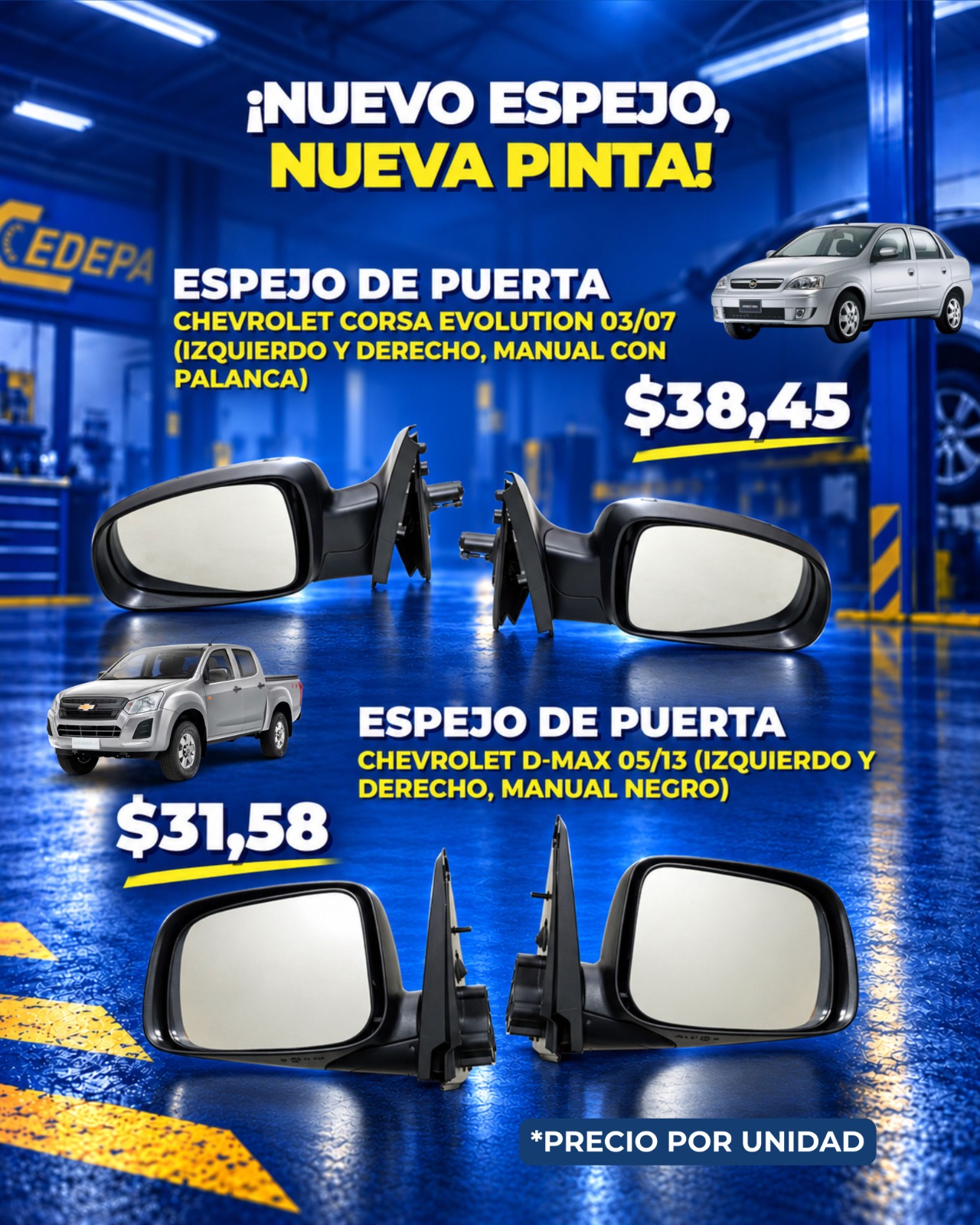 ¿Ese golpe, espejo roto o guardafango en mal estado sigue esperando👀? ¡Esta es la oportunidad para solucionarlo 😎!
Tenemos OFERTONES en carrocería TYG 🔥: capós, espejos y guardafangos para diferentes modelos de Chevrolet, Hyundai, Kia, Suzuki y Nissan.
Calidad con precios increíbles SOLO POR ESTA SEMANA ⏰.
¡Visita Cedepa antes de que cambie la promo! 🏃🏻💨:
📍 Matriz: Calle 110 y avenida 102.
📍 Sucursal: Avenida 113 y calle Las Acacias.
📲 0995541378
#CedepaEsGarantía #TYG #CarroceríaTYG #PromocionesCedepa #AutopartesManta #RepuestosManta #RepuestosEcuador