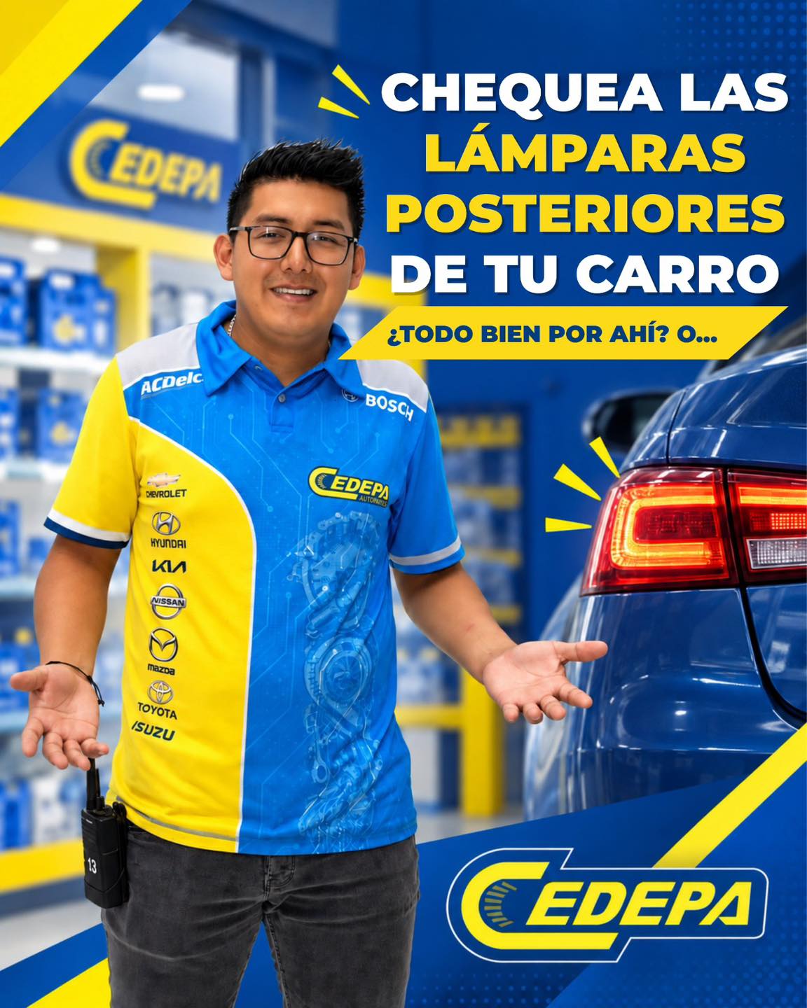 🤓 👉🏼 Las lámparas posteriores cumplen una función importante en la vía: permiten que otros conductores identifiquen tus frenadas, giros y la presencia de tu vehículo.
Y si necesitas reemplazarlas… ¡¡¡esta semana llegaste a Cedepa en el momento indicado!!! 🔥
😱 Tenemos LÁMPARAS DEPO EN PROMOCIÓN para diferentes modelos Chevrolet y Mazda, con opciones para Luv, Aveo, Chevytaxi, Activo, Family, D-Max, High Ride y BT-50.
📢 Revisa las tuyas y, si algo no anda bien por ahí, ¡corre a Cedepa! Porque esta promo es solo por esta semana ⏰💨.
📍 Matriz: Calle 110 y avenida 102.
📍 Sucursal: Avenida 113 y calle Las Acacias.
📲 0995541378
#CedepaEsGarantía #LamparasDEPO #PromocionesCedepa #AutopartesManta #RepuestosManta #RepuestosEcuador