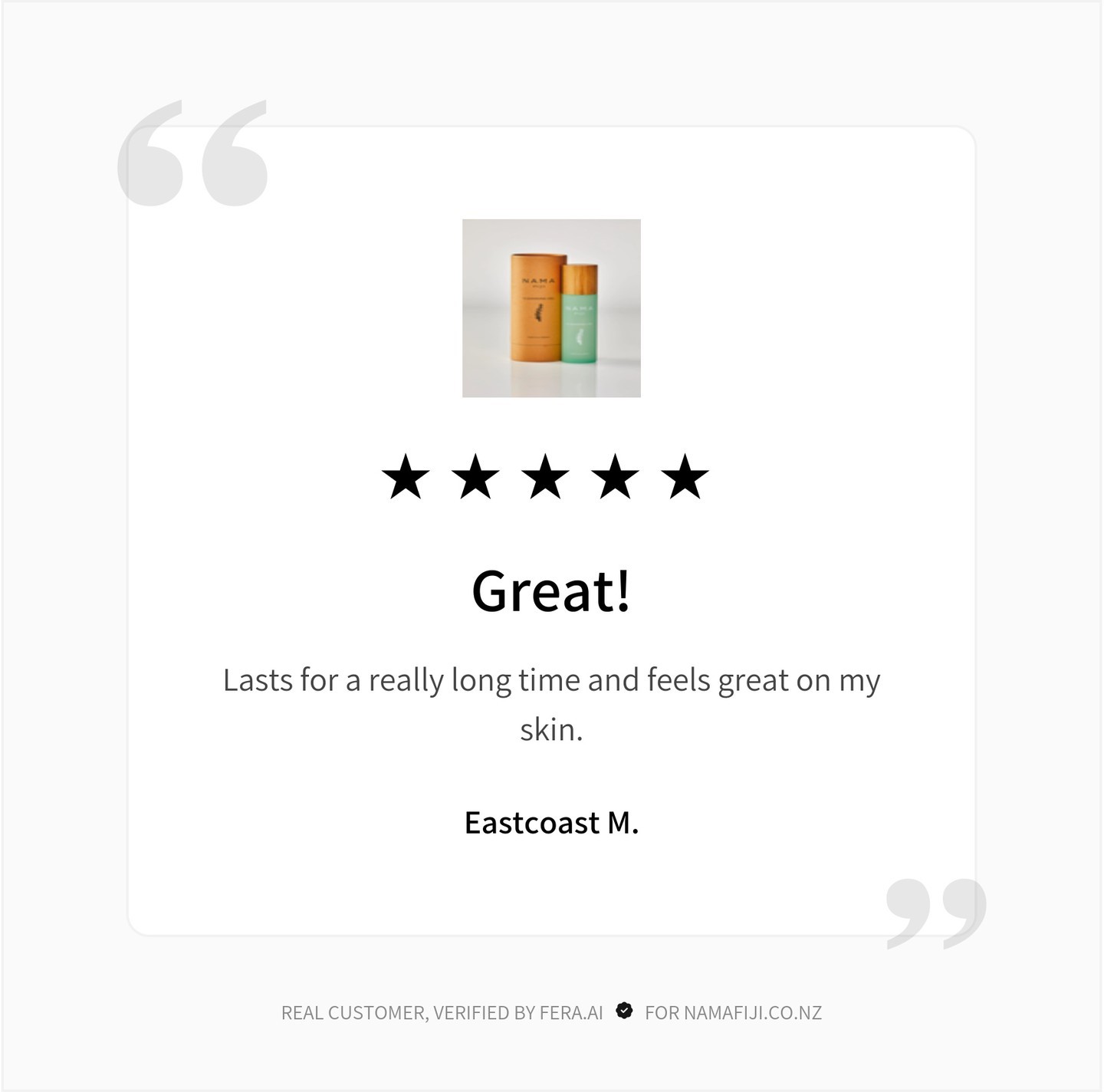 "✨ 'Lasts for a really long time and feels great on my skin!' ✨
We’ve been keeping so many glowing reviews tucked away—it's time to share them with the world! 🌿💧 Nama Fiji delivers long-lasting hydration and a silky-smooth feel, loved by skincare enthusiasts
