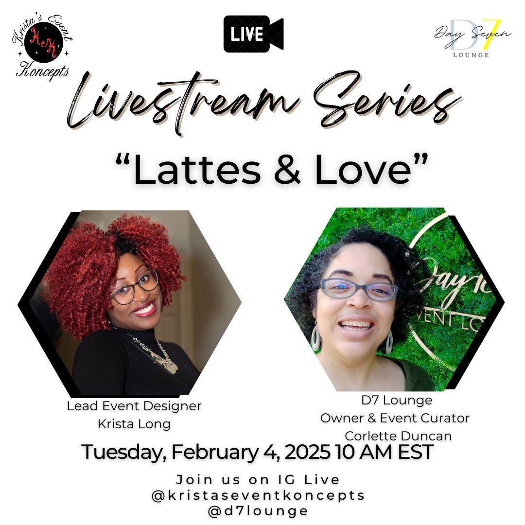 Join us Tomorrow (Tuesday) for "Lattes & Love" IG Livestream Series at 10AM
Discussing Romance Koncepts, Selfie Love Lounge Experience, Love tips, Love Thoughts and Love Do's: "Wordless ways to express Love"
@kristaseventkoncepts
@d7lounge
❤️
#instagram #live #lovetalks #lovechats #romance #fun #loveevents
