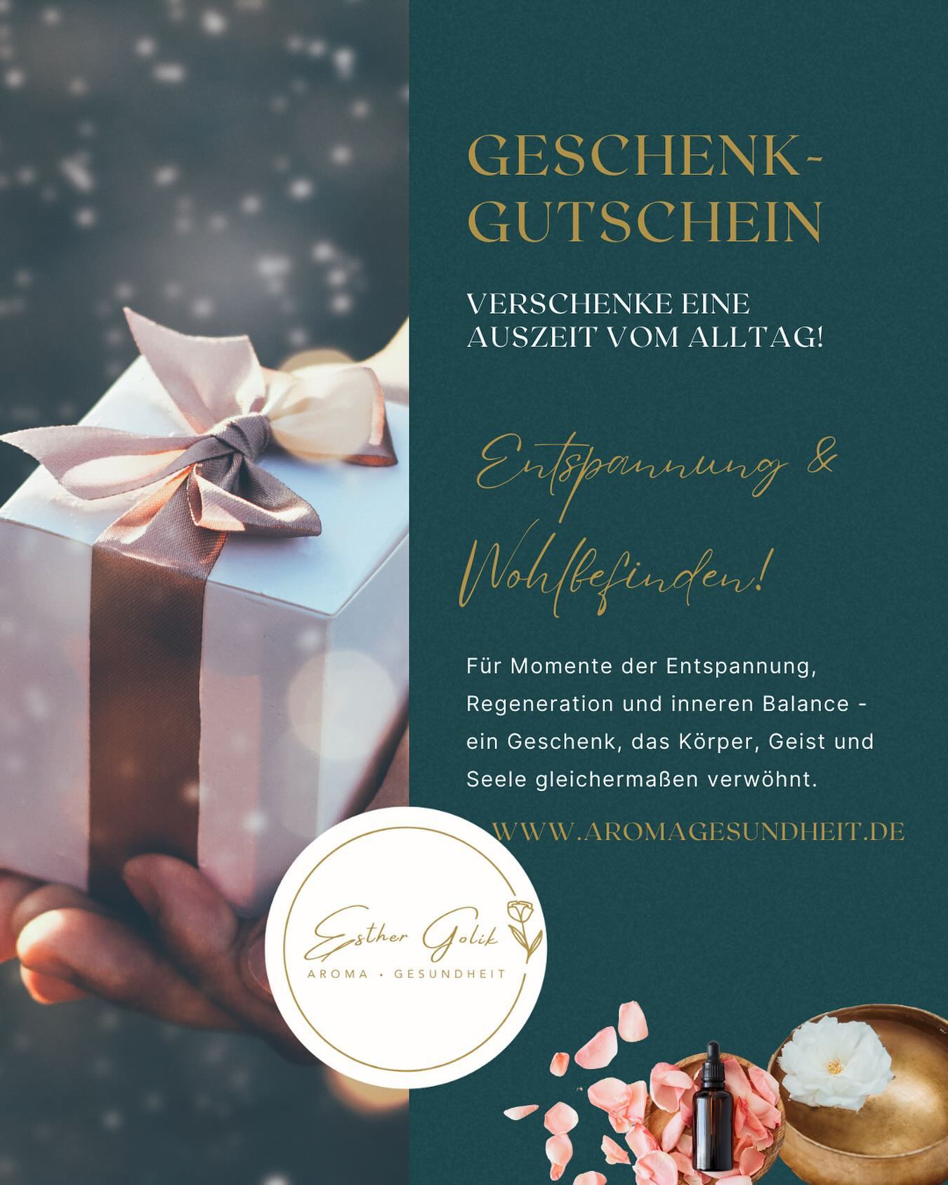 ✨ Entdecke das perfekten Geschenk für deine Liebsten – den
Geschenkgutschein von Aromagesundheit! ✨🎁
Mit dem Gutschein schenkst Du nicht nur hochwertige Aromaberatungen und Klangbäder, sondern auch die Freiheit, selbst auszuwählen, was am besten zu ihrem Wohlbefinden passt.
Ideal für jeden Anlass – sei es Geburtstag, Jubiläum oder einfach als kleine Aufmerksamkeit!
Mache das Wohlbefinden Deiner Freunde und Familie zum Geschenk!
💚🌿
#Aromagesundheit #Geschenkgutschein #Wohlbefinden