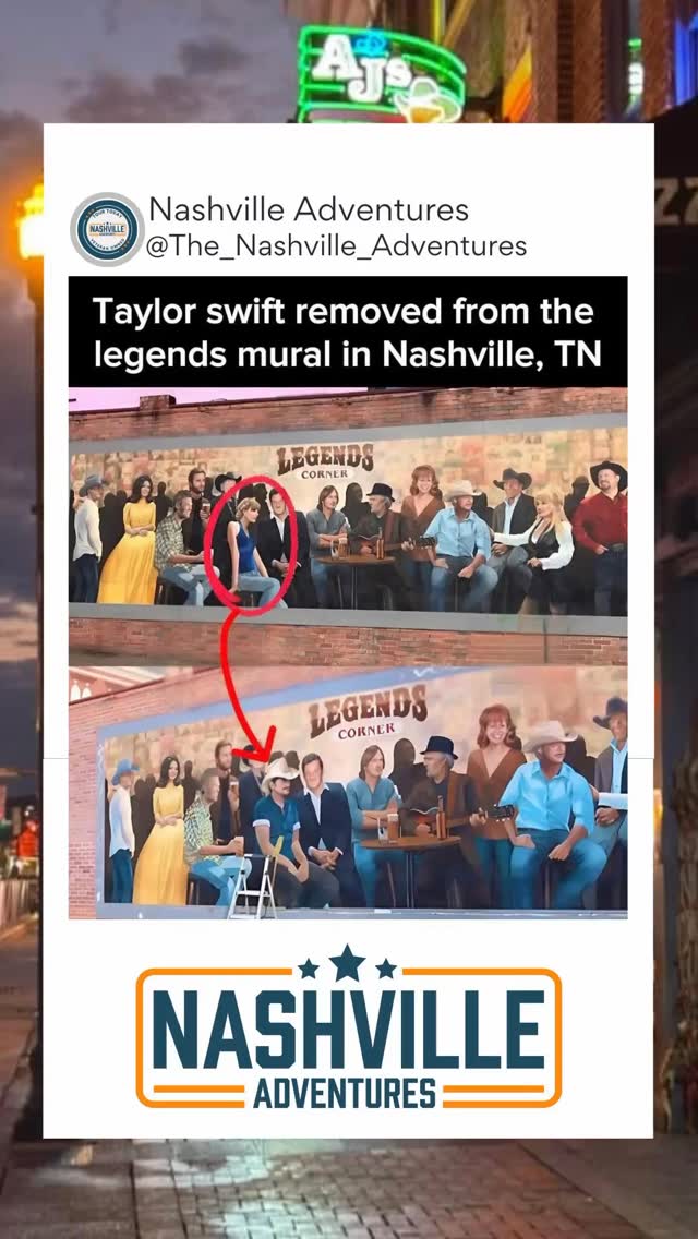 Looks like someone didn’t make the cut…
Remember when Taylor Swift was officially removed from the iconic Legends Corner mural in downtown Nashville?
From chart-toppers to paint-swappers, Music City always keeps us on our toes.
#NashvilleHistory #MusicCityDrama #LegendsCorner #TaylorSwift #NashvilleMurals #CountryMusicLegends #BroadwayNashville #NashvilleAdventures