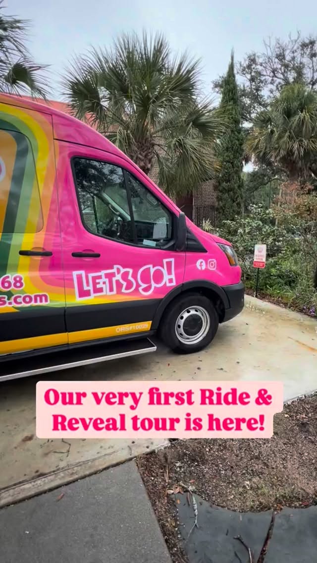 🎉 Today is our very first Ride & Reveal tour! Think of it as a blind date with Charleston—hopefully without the awkward silences! 😅 Our bus is sold out and we’re off on a mystery adventure! Learn more at follybus.com #RideAndReveal #MysteryMachine #Charleston #FollyBus #WanderingCharleston #SurpriseItinerary #GG4Lyfe