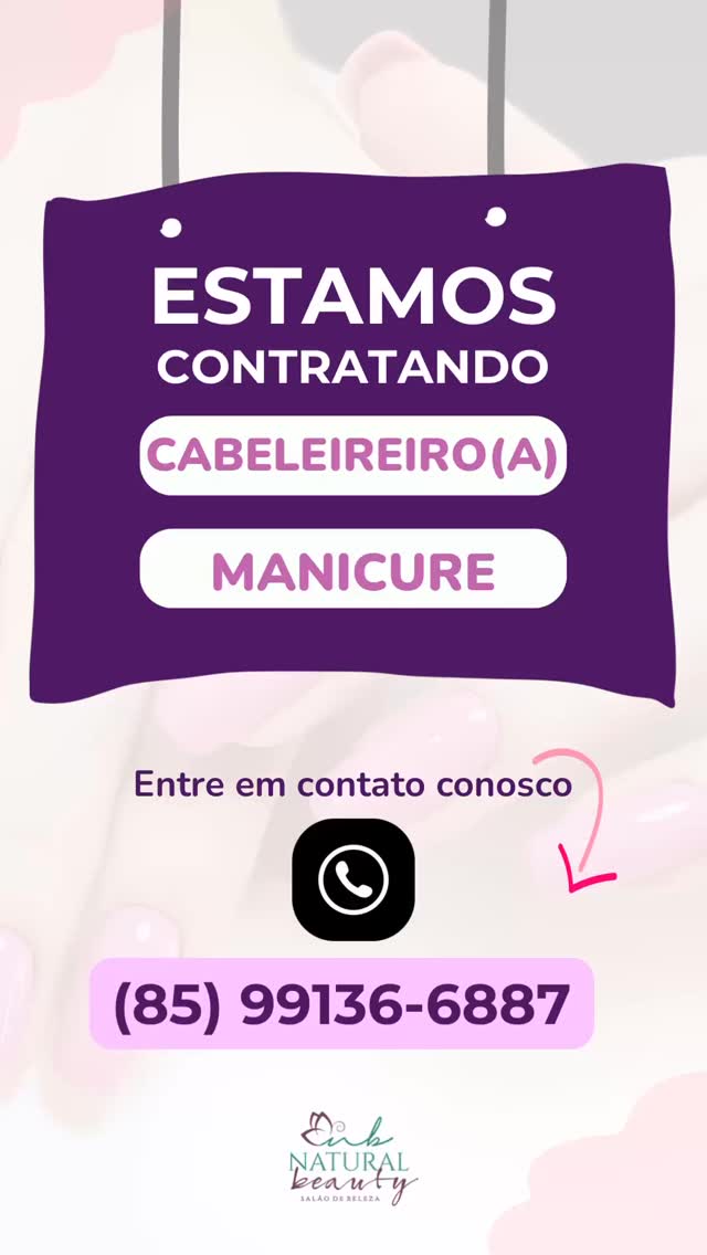 Temos vagas para
CABELEIREIRO(A)
&
MANICURE
Vem fazer parte do time beauty 🩷.
Entre em contato conosco:
(85) 99136-6887
#vagadeemprego #manicure #cabeleireiro