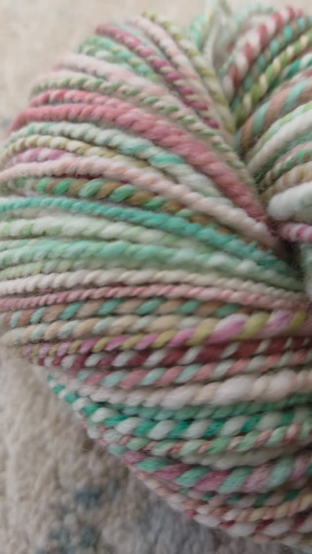 Ribbon Candy - 200 yards of hand dyed and spun dk weight merino wool in muted purple, green, and white.
https://sunrisehandwovens.etsy.com/listing/4475177365
#sunriselodgefiberstudio #spinnersofinstagram #spinning #handdyedyarn #handspunyarn