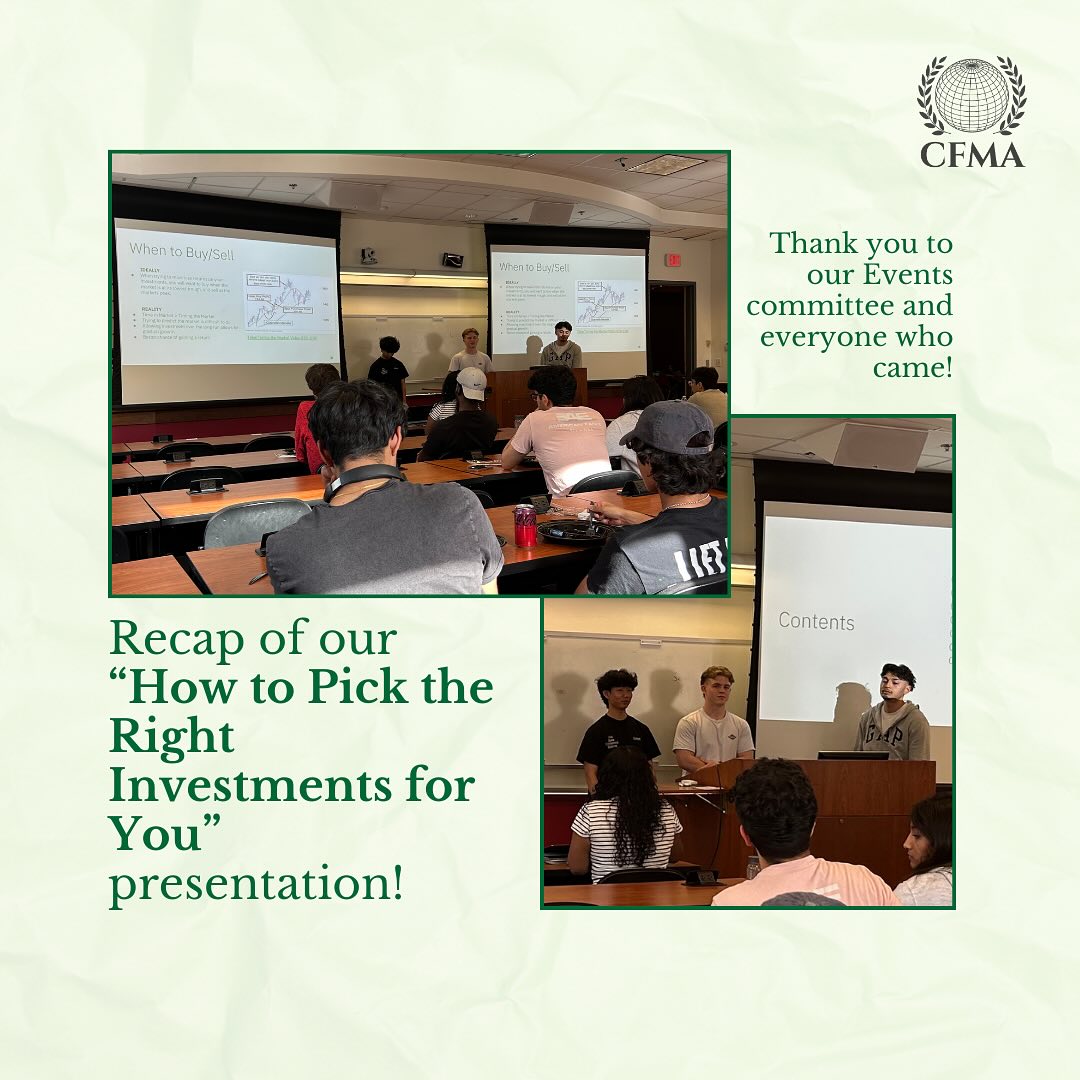 Recap of our “How to Pick the Right Investments for You” presentation! Thank you to our Events committee for the presentation, and to everyone who came!
