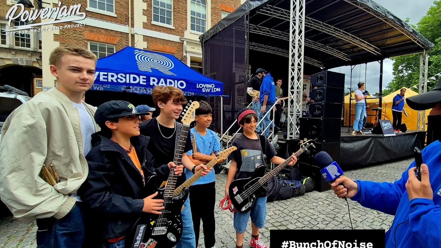 Radio interviews and Powerjam band performances at the fantastic Riverside Radio stage this past Saturday- courtesy of the Council who hosted Twinning Affirmation events to celebrate 65 years of Richmond/ Fontainebleau/Konstanz partnerships! Thank you for inviting us to entertain our Richmond community and guests from France & Germany!! Participating Powerjam bands were:
1.Velvet Eye
2. Bunch of Noise
3. MadTalk
4. Bluezd
5. Minor Rev
#richmonduponthames #richmondriverside #bandacademy #richmondcouncil #richmondbridge #powerjam