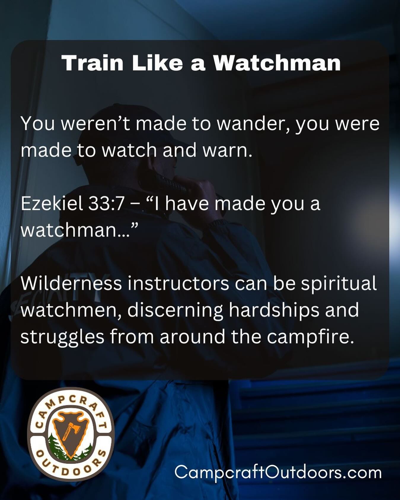 Train Like a Watchman: You weren’t made to wander—you were made to watch and warn.
📖 Ezekiel 33:7 – “I have made you a watchman…”
Wilderness instructors can be spiritual watchmen. As people share around the campfire we can reveal the source of hardships and struggles, give warning, and provide direction to avoid enemy traps. Holy Spirit increase our discernment and understanding!
#WatchmanAnointing #WildernessAlertness #campcraftoutdoors