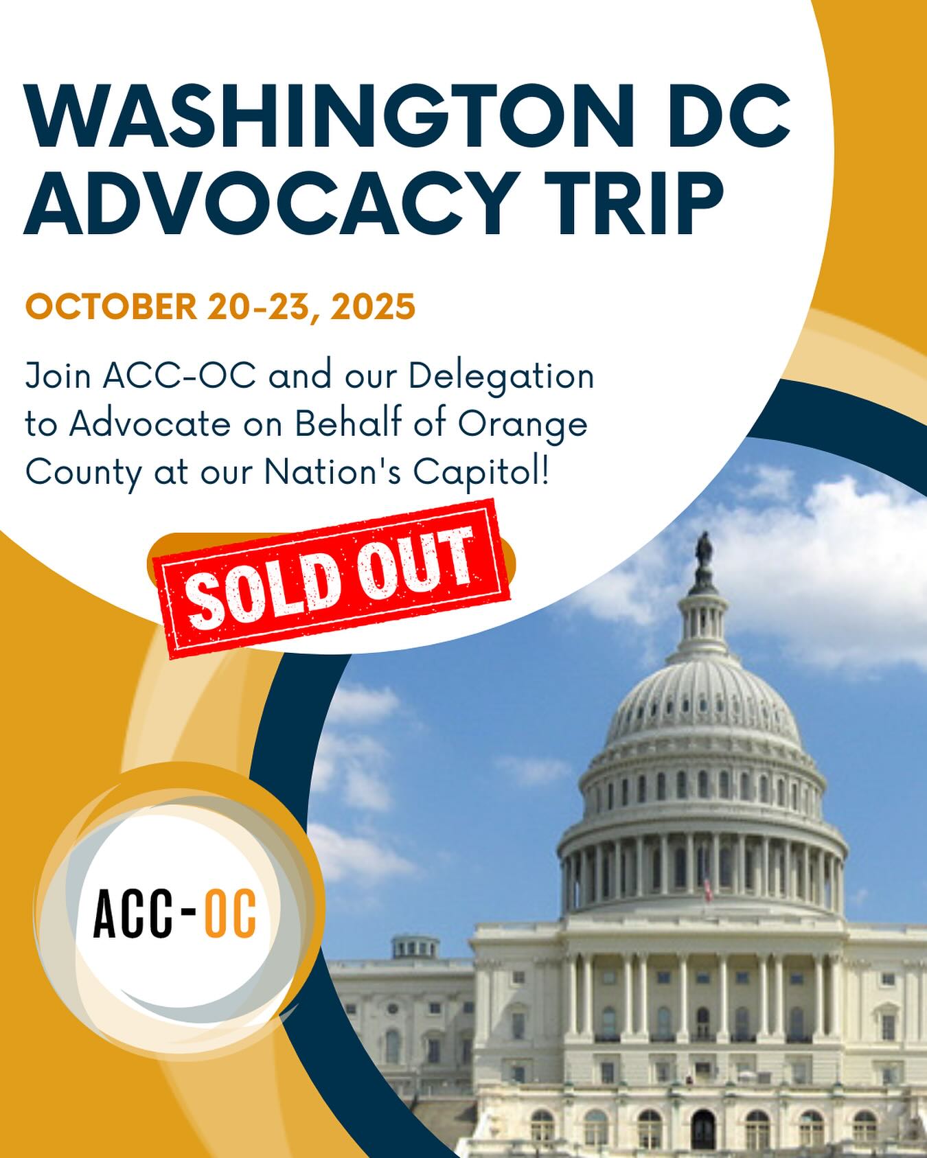 🚨 Sold Out! 🚨
Our annual Washington, D.C. Advocacy Trip is at capacity! ✈️ We’ll be meeting with federal leaders and advocating for Orange County’s top priorities.
❓ Questions? Contact us (link in bio)
📲 Stay updated by following us on all socials—after the trip, we’ll share a recap document highlighting each meeting and key takeaways.
#ACCOC #Advocacy #PolicyInAction #orangecount #OC #nonprofit #ocdelegation
