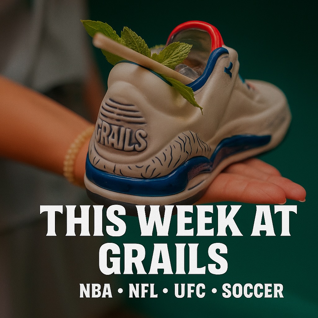 🔥 This Week at Grails Wynwood 🔥
From NBA Opening Week to UFC 321: Aspinall vs. Gane and El Clásico — Real Madrid vs. Barcelona, Grails is Miami’s home for every game. 🏀⚽🥊
📺 70+ TVs with full game sound
🍹 World-Famous Sneaker Cocktails
🍗 Miami’s Best Wings & Tacos
🎧 DJs during major games
🏆 Voted Miami’s #1 Sports Bar
Whether you’re here for the Heat, Hurricanes, or Sunday NFL Football, there’s no better place to watch all the action.
📍 Grails Wynwood | Miami’s Ultimate Game-Day Destination
#GrailsWynwood #MiamiSportsBar #WynwoodMiami #MiamiHeat #ElClasico #UFCLive #UFC321 #AspinallVsGane #RealMadridVsBarcelona