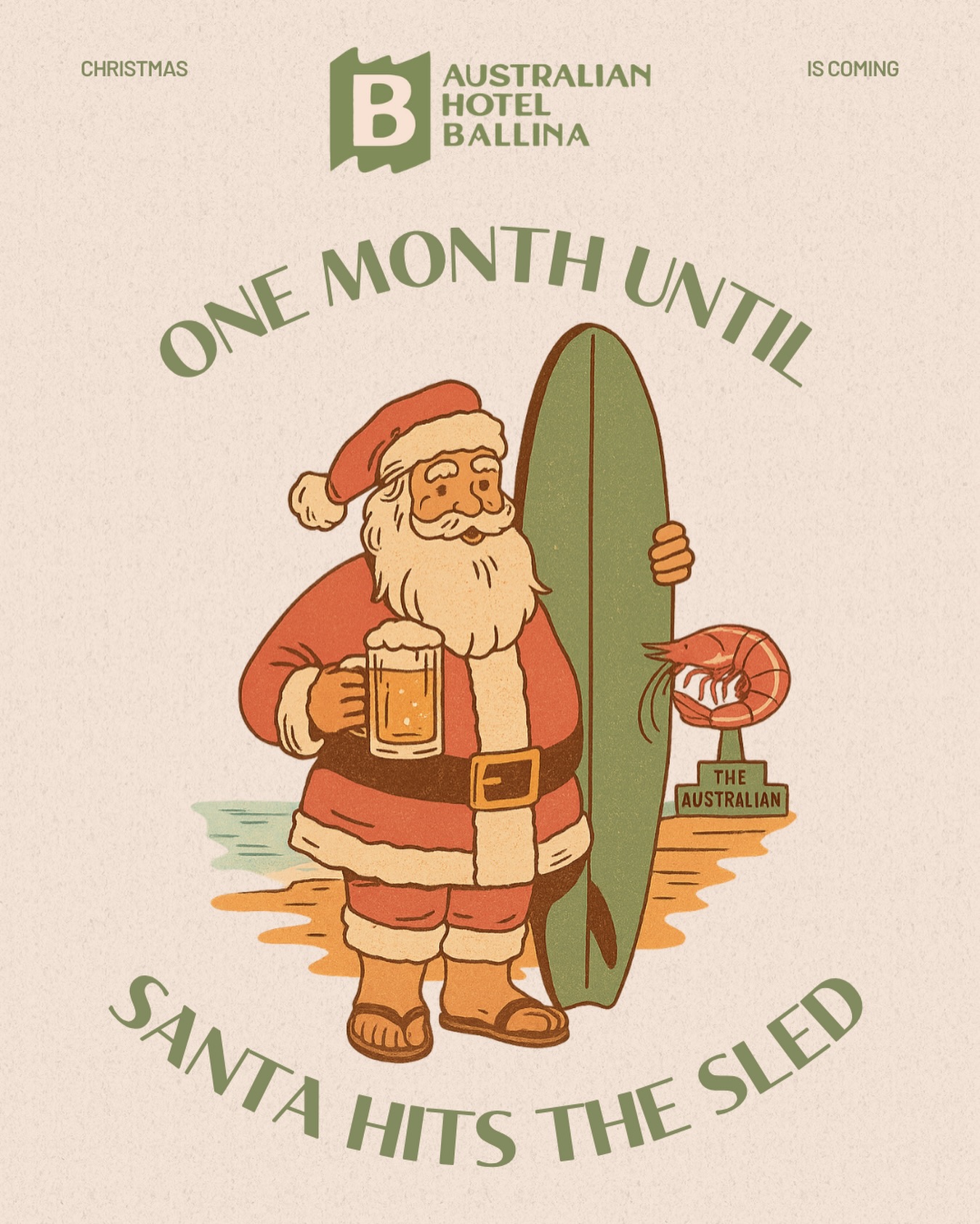 THE COUNTDOWN IS ON, FRIENDS 🎅🌊 One month ’til Santa comes to town, and he’s already traded the reindeer for a surfboard and a schooner. (Can’t blame him, it’s Ballina.)
We’re rolling into the silly season with full festive energy:
🏄🏽 Slaying on the sled
🎄 Sunday sessions in the sun
🍸 Milk swapped for margs
🎶 Tunes, tacos, cold ones & all the good stuff
So whether you’re planning a Chrissy catch-up, a margarita-soaked long lunch, or just need a reason to get your crew together, we’ve gotchu 💛 #AustralianHotelBallina #SillySzn