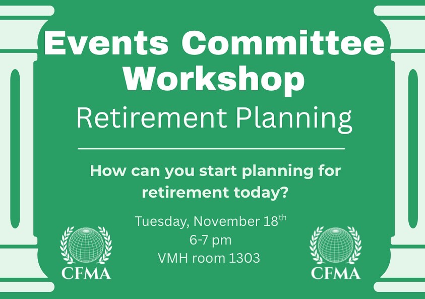 Join us this Tuesday for a presentation from our events committee on how you can start planning for your retirement today!