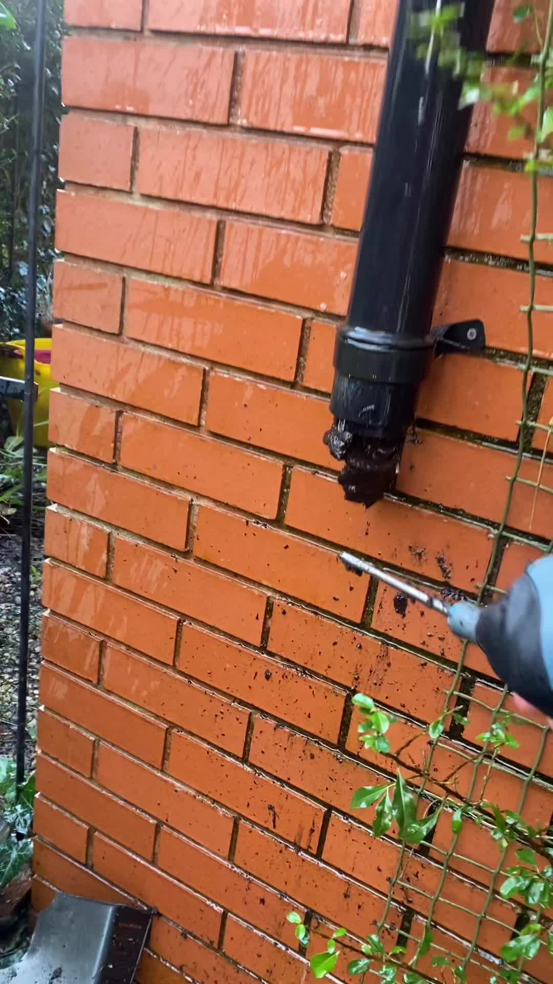 Gutters cleared and badly clogged downpipe and drain unblocked. Rain can flow smoothly again!