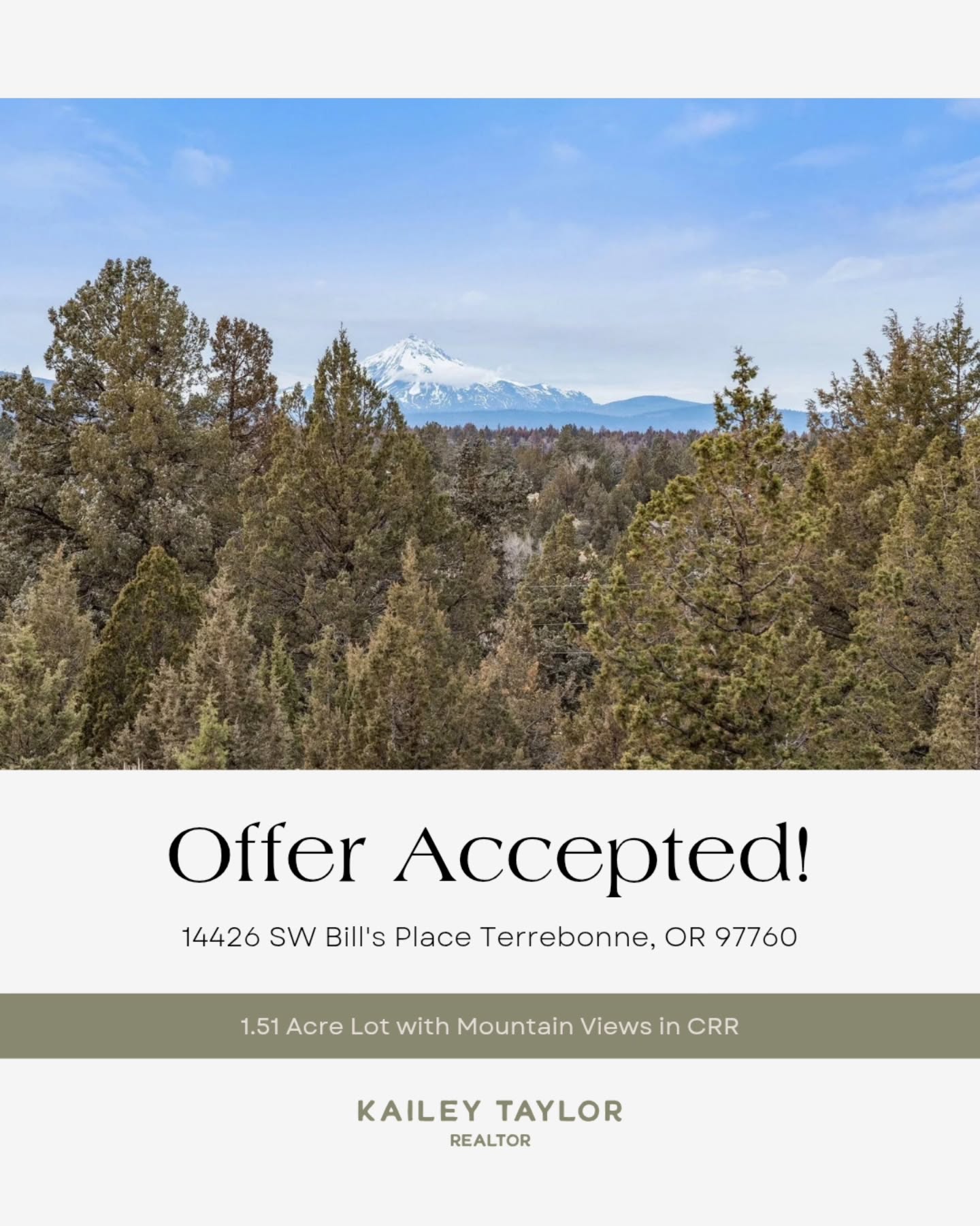 So excited for my client—offer accepted on this incredible 1.51-acre west-side lot along Bill’s Place in Crooked River Ranch 🏔💚 With sweeping, picture-perfect Cascade Mountain views and a peaceful setting, this is the perfect place for him to build his dream retirement home. Extra grateful this opportunity came from a word-of-mouth referral from past clients… truly the best compliment there is.
Looking to make real estate moves in 2026? Let's chat!
#livelifeinbend #realtorkailey #oregonrealtor #centraloregonrealestate #oregonrealestate