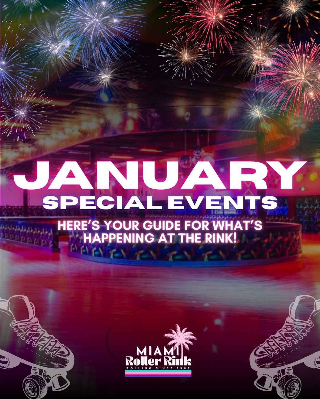 January Special Events at Miami Roller Rink! ✨🛼
The new year is rolling in HOT with themed skate sessions, community favorites, and nonstop fun all month long.
🛼 1/11 - 67 Skate
📚 1/14 - Homeschool Skate
👾 1/17 -Stranger Things Skate Night
🤠 1/18- Line Dance Skate Night
1/19 - Martin Luther King Day! Open all weekend!
1/21 - Worship Wednesday Night
🎌 1/23 - Anime Skate
🪩 1/24 - 70s Era Night w/Retro Dade
🔥 Skate Challenge - Get a chance to win a FREE VIP Membership for 90 days
🛼 Skate Classes – Learn to Skate, Speed, Dance, and Artistic skating
💥 2-For-1 Skate Nights – Double the fun for less
🎶 Freestyle Music Mondays (16+) – Late-night vibes and smooth skating
Which event are you looking forward to this month? 👀
#MiamiRollerRink #JanuaryEvents #ThingsToDoMiami #MiamiSkating #mysecretmiami