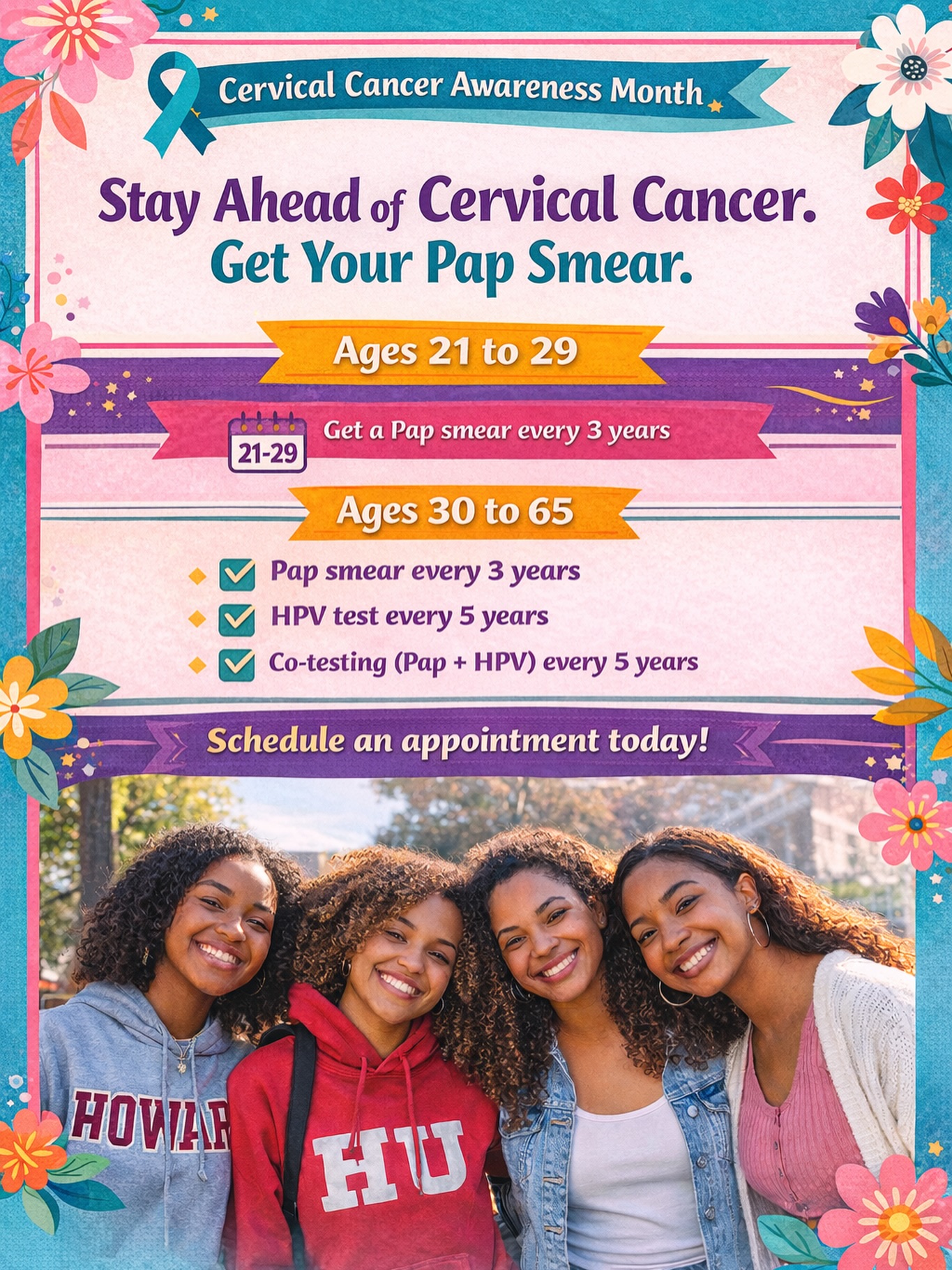 Cervical cancer is preventable — and early screening saves lives. 💙
During Cervical Cancer Awareness Month, take a moment to prioritize you and schedule a FREE Pap smears at the Student Health Center ✨
Your health matters. Schedule your appointment today and stay ahead.