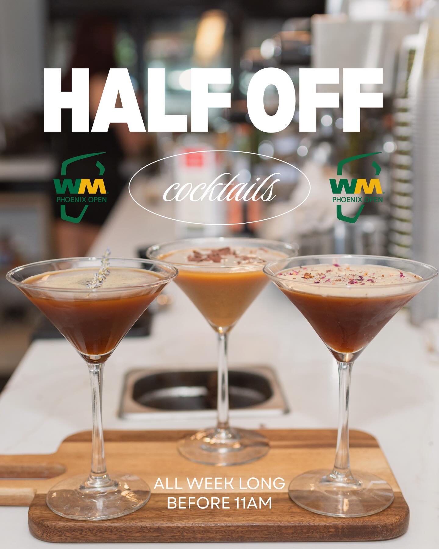 @wmphoenixopen week just got dangerous 🏌️♂️🍸
Unlimited half-off cocktails before 11am, all WMO week long!
Ride the @wildwestpartybus straight from Stemistry to the Open! Reserve your seat using the link in our bio.
This is how Scottsdale does mornings. Let’s get wild before the first tee 🤠
#Stemistry #WasteManagementOpen #WMOpen #PhoenixOpen #wmopartybus
