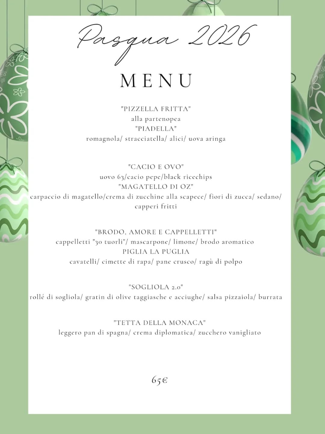 Pasqua a tavola con noi. 🕊️
Il gusto della festa, la qualità di sempre.
Prenotazioni:
📞 0364209194
📧 info@osterialanzati.it